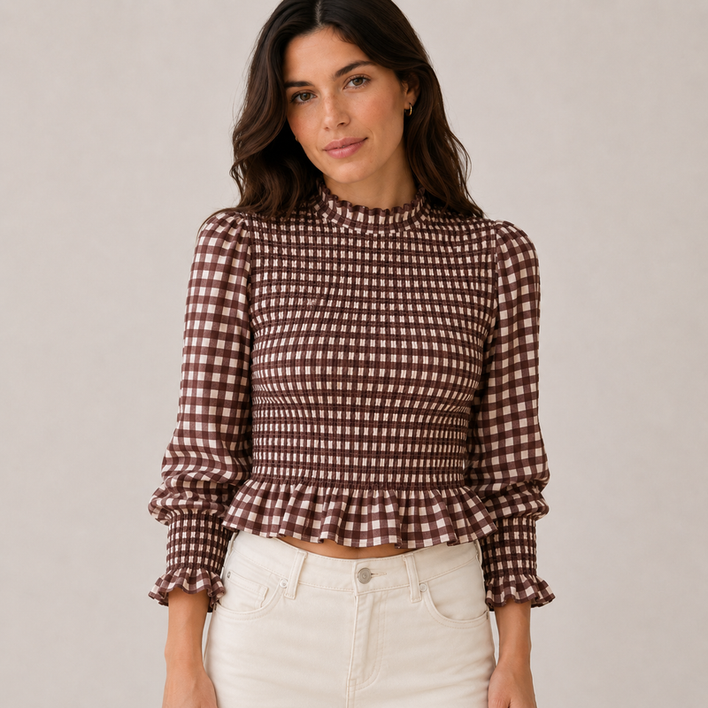 Piper Shirred Gingham Top