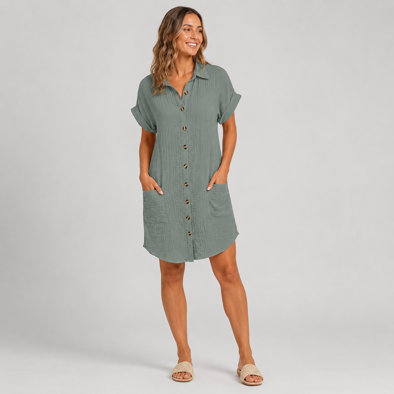 Textured Button-Down Dress