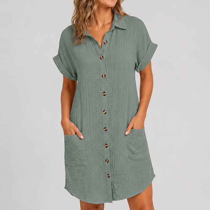 Textured Button-Down Dress