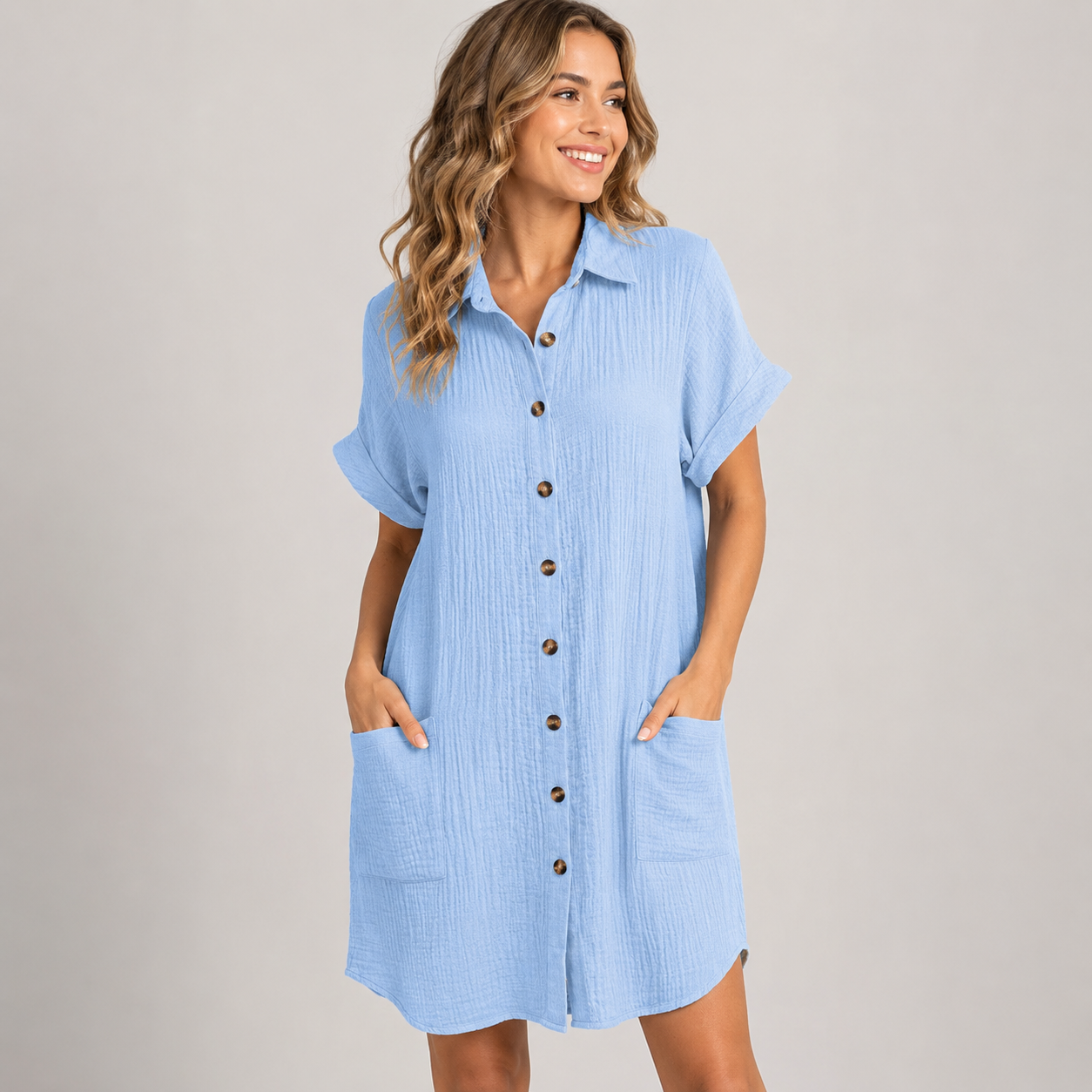 Textured Button-Down Dress