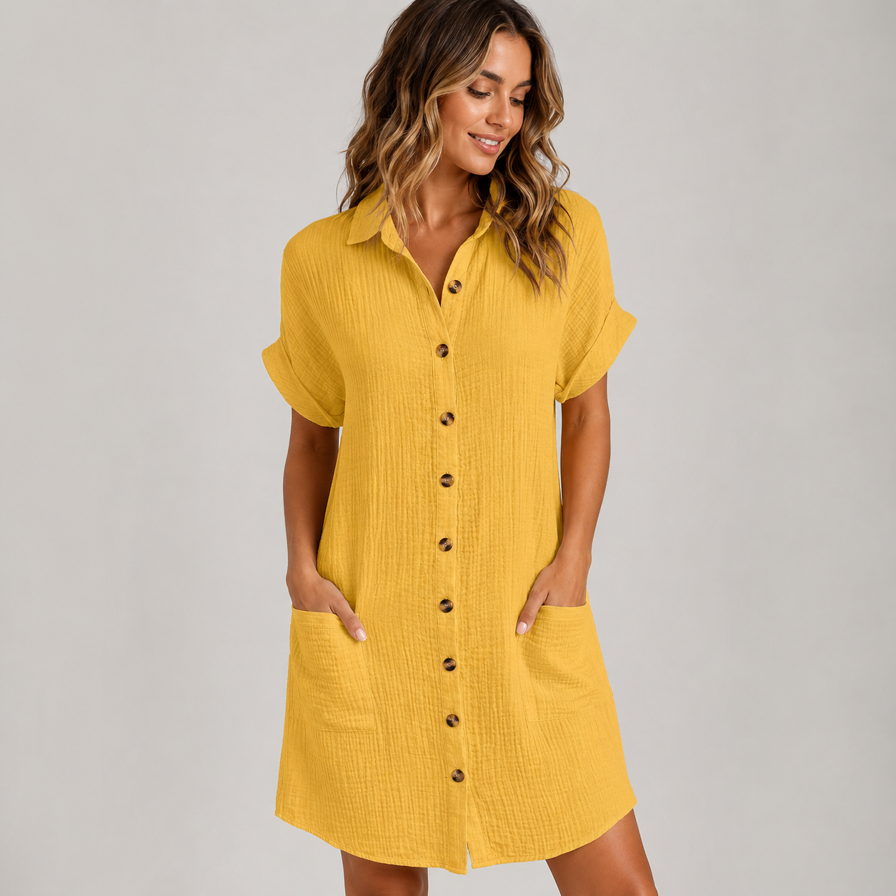Textured Button-Down Dress