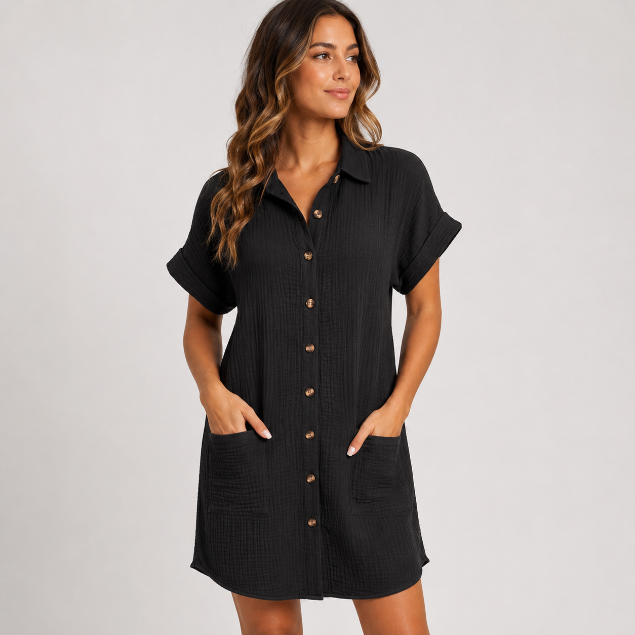 Textured Button-Down Dress